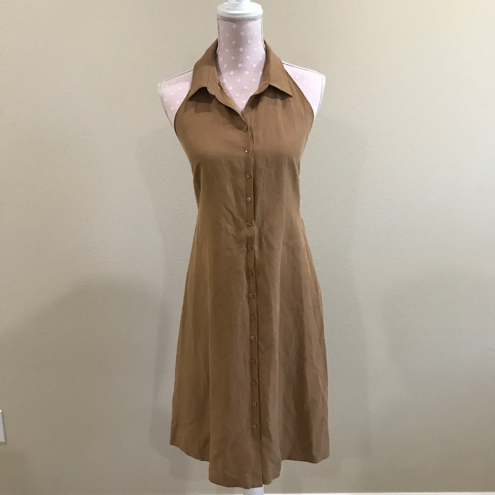 TOMMY BAHAMA brown collar halter button up dress